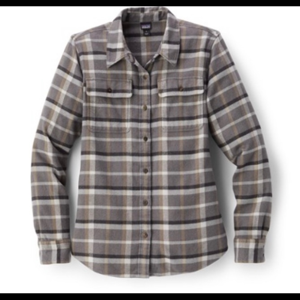 Grey Patagonia plaid flannel